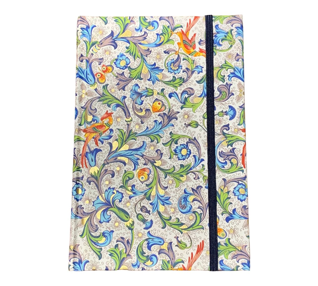 Vintage Notizbuch 10x15cm in florentinischem Papier gebunden Blumenmotiv blau