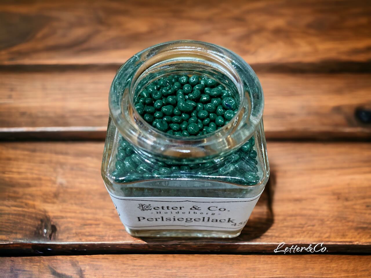 Siegellack Perlen 45g im Glas dunkelgrün