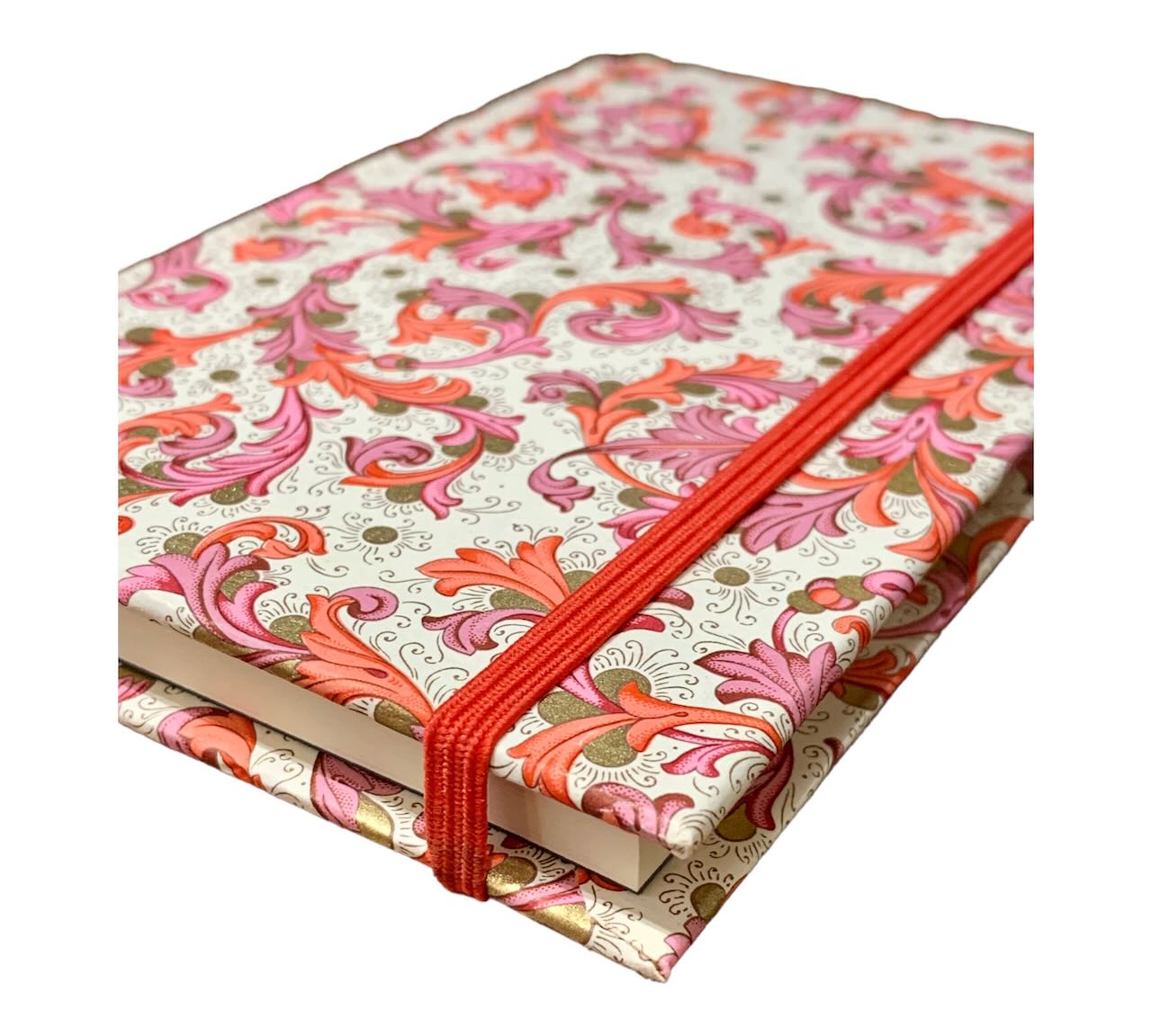 Notizbuch 10x15cm in edlem Florenzpapier gebunden florales Muster rosa pink