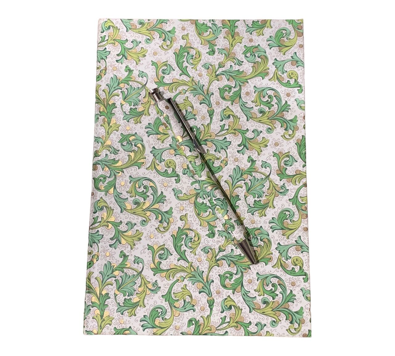 Notizbuch DinA5 in edlem Florenzpapier gebunden grün floral