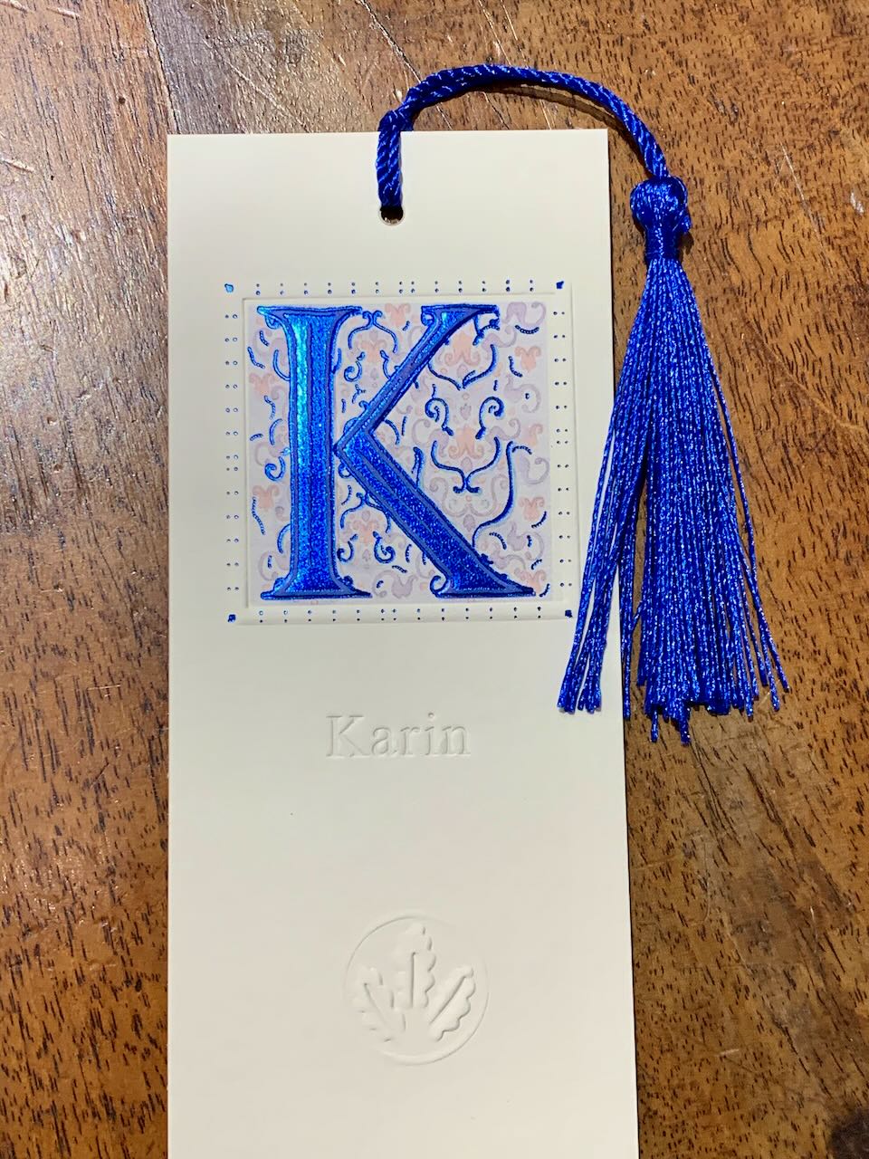 Lesezeichen Bookmark Monogramm C und Quaste in blau