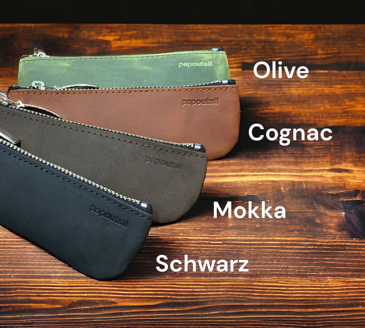 Leder-Etui in 4 Farben schwarz, mokka, cognac und Olive grün