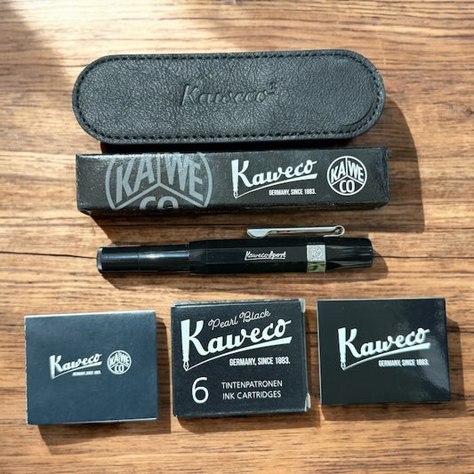 Kaweco Geschenke Set Skyline Sport Füller schwarz mit Lederetui